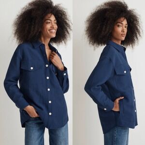 Madewell Superoversized Shirt Jacket Size Medium Blue Shacket‎ Textured Cozy NWT